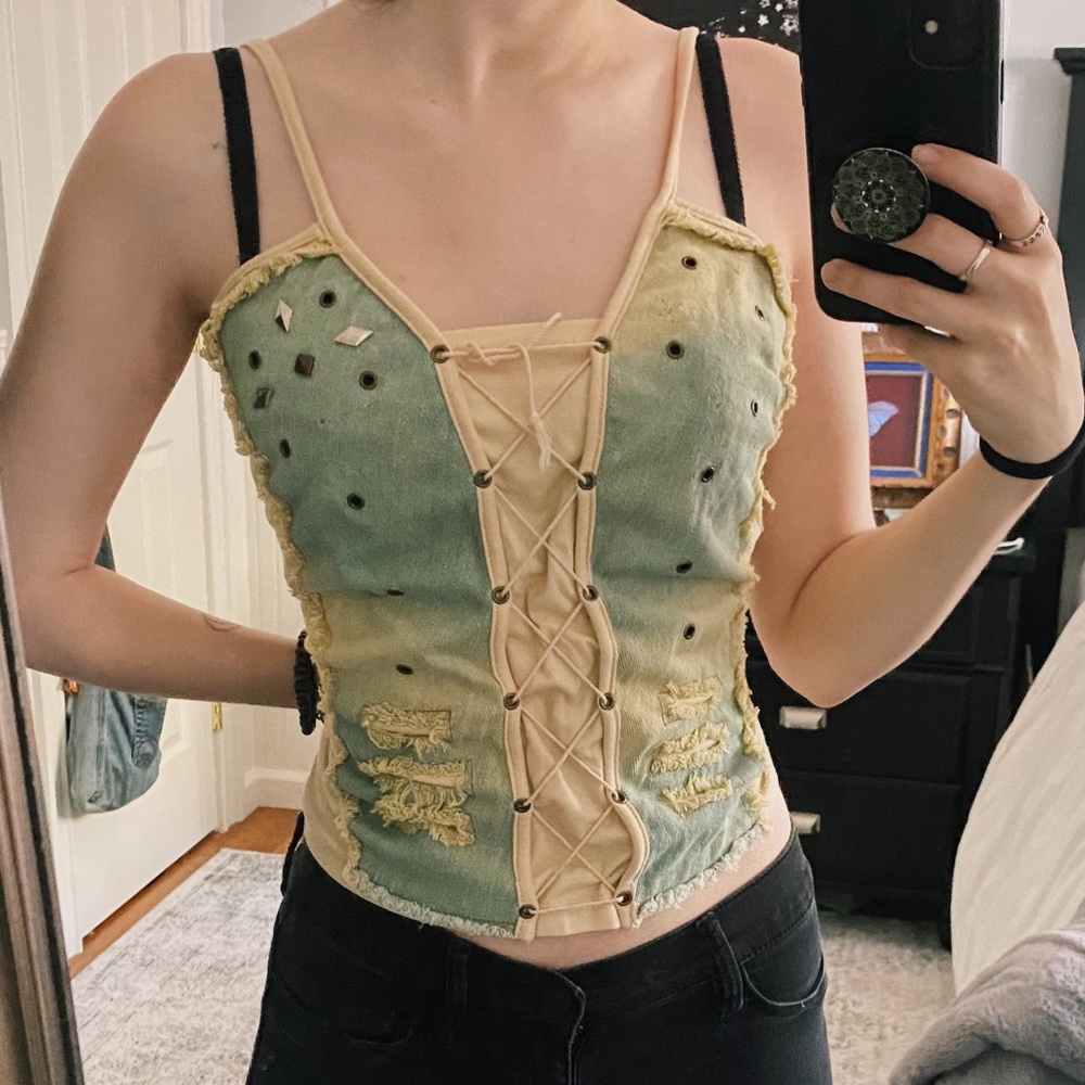 Fashion Fair Boho Denim And Studded Tank Top